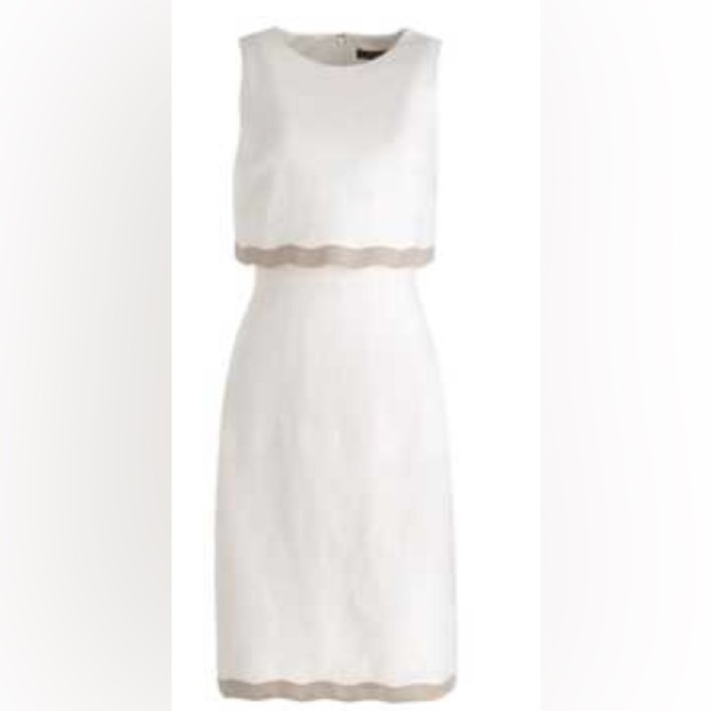 J. Crew White and Tan Linen Sleeveless Dress